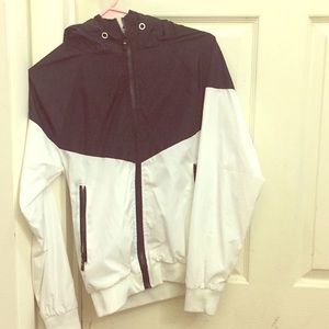 A black and white zip-up hoodie